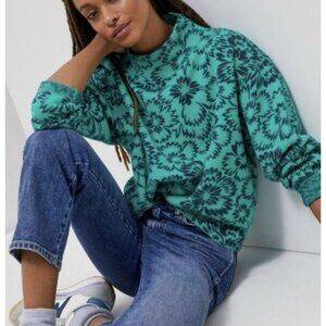 MAEVE x ANTHROPOLOGIE Sweater Medium The Carys Green Floral Mock Neck Jacquard